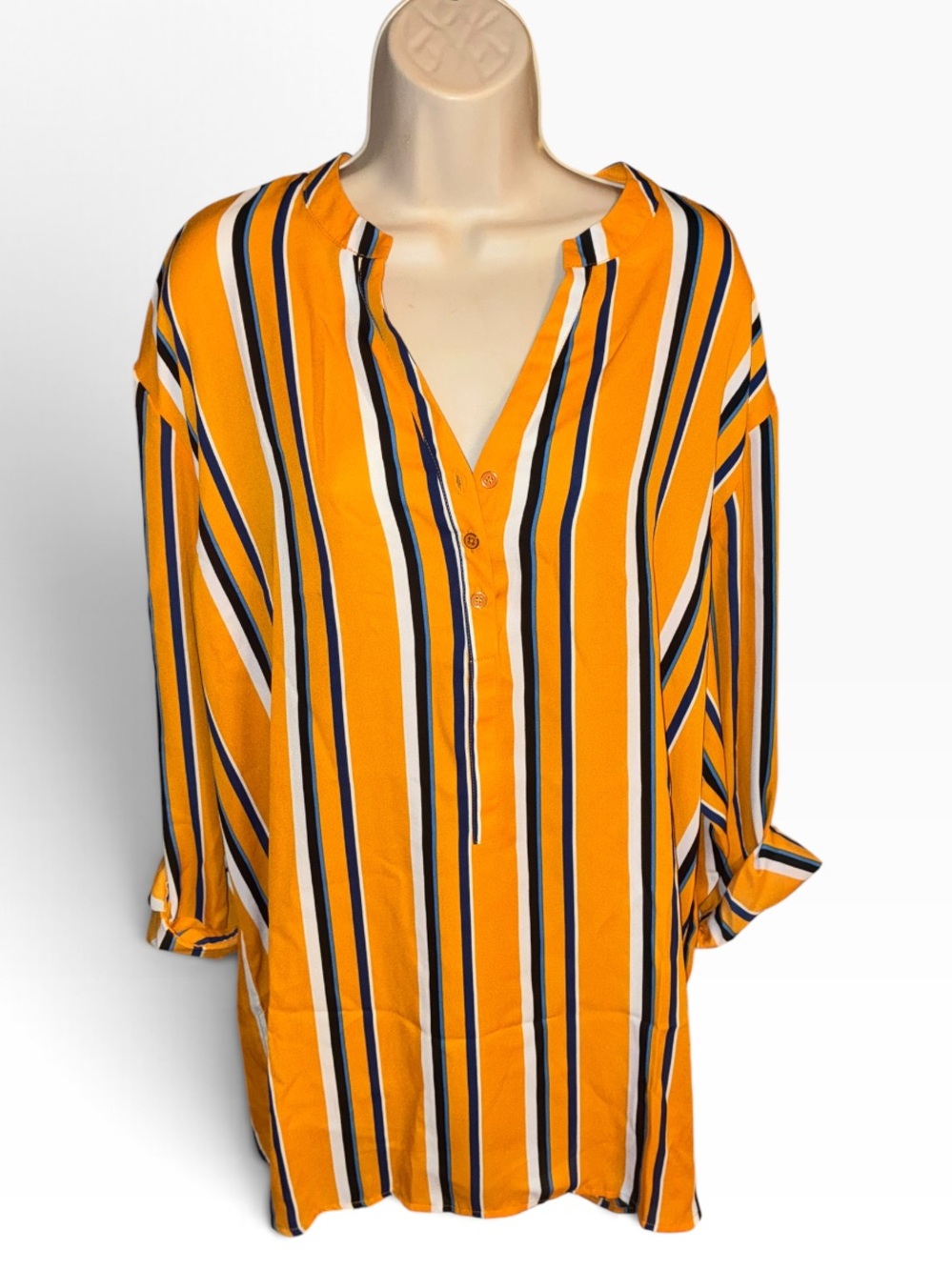 Zac & Rachel Mustard Yellow Vertical Stripe V-Neck Tunic